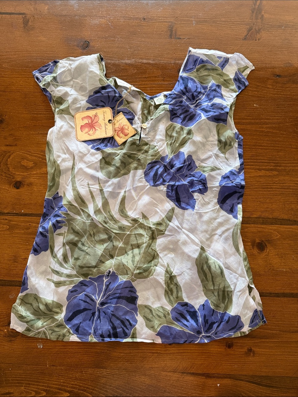 Tommy Bahama Purple and Green Floral Cap-Sleeve Tank 100% Silk
